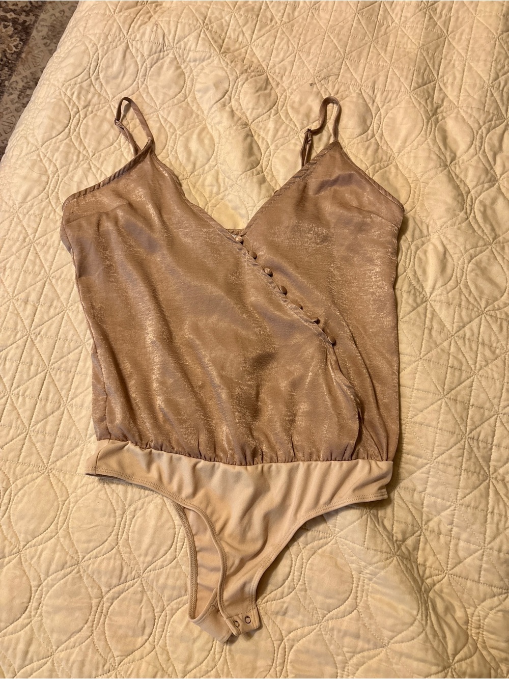 Crescent Shimmery Champagne Satin V-Neck Bodysuit